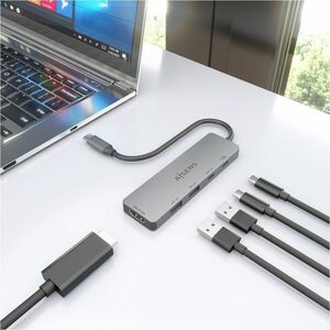 USB-C DOCK 5 EN 1 USB-C A HDMI 2XUSB-A USB-C USB-C PD GRIS 15CM