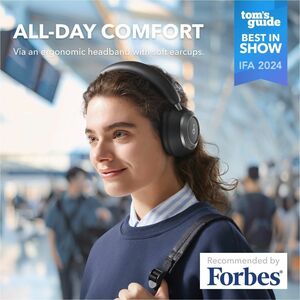 soundcore Space One Pro Wired/Wireless Over-the-head, Over-the-ear Stereo Headset - Jet Black - Binaural - Circumaural - B