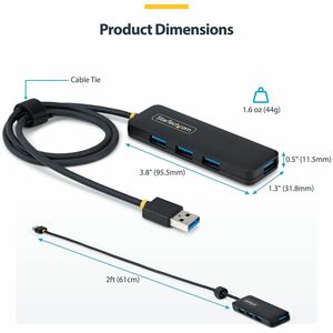 StarTech.com Hub USB-A à 4 Ports, 5 Gbps, Alimenté par Bus, Mini-Hub USB-A vers 4x USB-A, Câble Hôte Extra Long de 61 cm, 