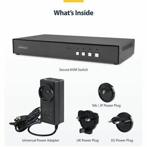 StarTech Secure 4-Port Dual-Monitor KVM Switch, 1x DP In to 2x HDMI Out, 4K 60Hz, NIAP 4.0, CAC, Metal Housing, Made in th