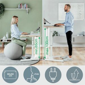 Leitz ERGO Sit-stand Desk - Height Adjustable - 600 mm Table Top Width x 800 mm Table Top Depth - 1300 mm Height - Home Of