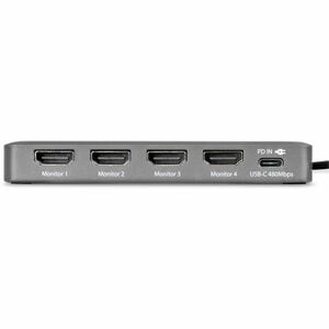 StarTech.com USB-C to Quad-Monitor Workstation Adapter, 4K 60Hz HDMI, 140W PD Passthrough for Laptop Charging, 1x USB 2.0 