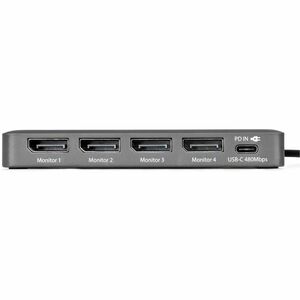 StarTech.com USB-C to Quad-Monitor Workstation Adapter, 4K 60Hz DisplayPort, 140W PD Passthrough for Laptop Charging, 1x U