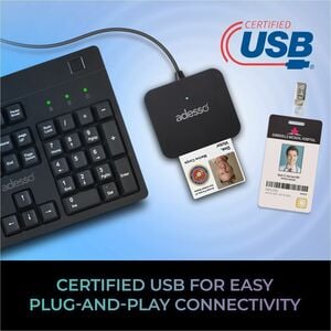 Adesso SCR-400 Smart Card Reader - Contact - Cable - USB Type C, USB Type A - Desktop, Automated Teller Machine (ATM), Dig