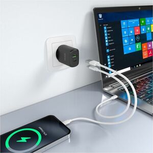 CARGADOR GAN 30W USB-C PD3.0 QC4.0 USB-A QC3.0 NEGRO