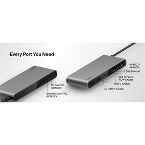 Belkin Connect USB Type C Docking Station for Notebook, Tablet PC, Smartphone, Workstation - Charging Capability - Memory 