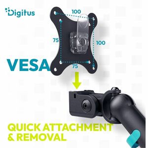 Digitus Tischhalterung für Monitor, Flachbildschirm, Gekrümmte Bildschirmanzeige - Schwarz - Höhenverstellbar - 1 Unterstü