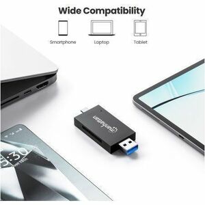 USB-A / USB-C combo Multi-Card Reader/Writer, 5 Gbps (USB 3.2 Gen1 aka USB 3.0), Male to microSD and SD/MMC Slots, Mini Fo