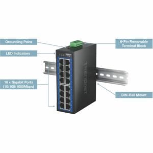 16PORT INDUSTRIAL GIGABIT DIN-RAIL SWITCH