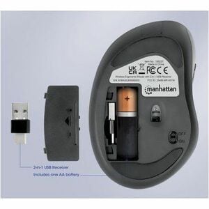 Ergonomic Wireless Mouse, Right Handed, Adjustable 800/1200/1600dpi, 2.4Ghz (up to 10m), Six Button with Scroll Wheel, Com