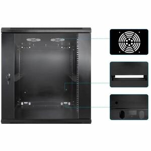 Network Cabinet, Wall Mount (Standard), 12U, 450mm Deep, Black, Assembled, Max 60kg, Metal & Glass Door, Back Panel, Remov
