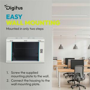 Digitus Dynamic-N 7U Wandmontierbar Geschlossener Schrank Rackschrank für Networking, Server - Hellgrau - Stahl, Glas, Ble