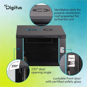 Digitus Dynamic-N 7U Wandmontierbar Geschlossener Schrank Rackschrank für Networking, Server - Schwarz - Stahl, Glas, Blec