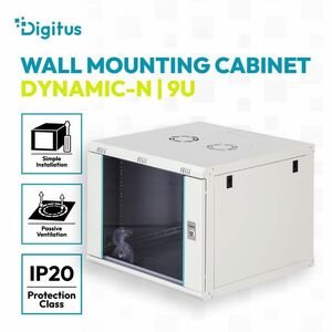 Digitus Dynamic-N 9U Wandmontierbar Geschlossener Schrank Rackschrank für Networking, Server - Hellgrau - Glas, Stahl, Ble