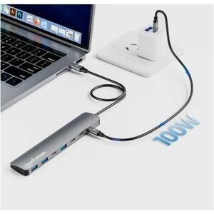 Manhattan USB-C Dock/Hub, Ports (x7): USB-A (x3) and USB-C (x4), with Power Delivery (PD) 100W- requires external USB-C ch