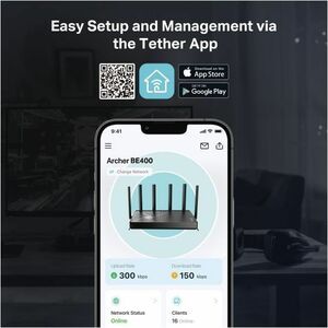 TP-Link Archer BE400 Wi-Fi 7 IEEE 802.11be Ethernet Wireless Router - Dual Band - 2.40 GHz ISM Band - 5 GHz UNII Band - 6 