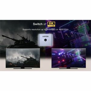 Unitek V1163A Video Switchbox - Cable - 8K - 2 Input Device - 1 Display - 1 x USB - 2 x HDMI In - 1 x HDMI Out