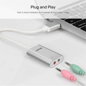 Unitek Audio Adapter - 1 x USB 2.0 Type A - Male - 2 x Mini-phone Stereo Audio - Female - Silver