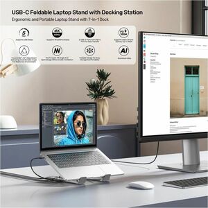 Foldable Laptop Stand with Docking Station (2USB-A 5Gbps + USB-C 5Gbps + HDMI 4K 60Hz + SD/Micro SD + PD 100W)