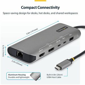 StarTech.com Adaptateur Multiport USB4, Double Sortie 4K Sans Pilote pour macOS/Windows, Recharge Power Delivery 140W, Hub