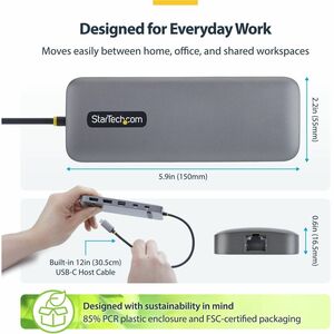 StarTech.com Adattatore Multiporta USB-C a Dual DisplayPort, ricarica PD 100W, 2x 4K 60Hz, Hub 5 porte 5Gbps, Gigabit Ethe