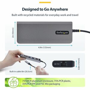 StarTech.com Adattatore USB-C a HDMI multiporta con ricarica PD 140W, 4K 60Hz, Hub USB 10Gbps 3 porte, slot SD, Mini Dock 