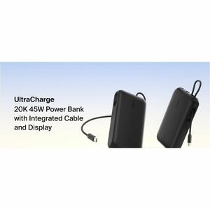 Belkin BoostCharge Power Bank - Black - 20000 mAh - 45 W - Built-in Cable - Black