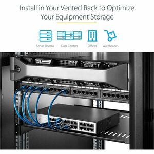 StarTech.com 1U Rack-mountable Rack Shelf for Server, Rack, Cabinet - 2 Post254 mm Rack Depth - Black - Steel, SPCC, Cold 