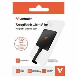 Verbatim SnapBack Ultra Slim 32335 512 GB Portable Rugged Solid State Drive - M.2 2242 External - Black - iPhone Device Su