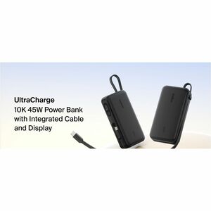 Belkin UltraCharge Power Bank - Black - For iPhone, iPad Air, iPad mini, iPad Pro - 10000 mAh - 45 W - USB Type-C Connecto