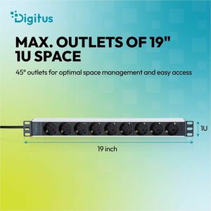 Digitus 1U Aluminum PDU, rackmountable, 9x Safety outlet. Rack-Kapazität: 1U, Typ: Einphasig, Formfaktor: Rackmount. Anzah