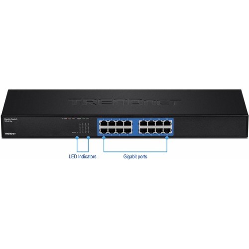 TRENDnet TEG-S16g 16 Ports Ethernet Switch - Gigabit Ethernet, Fast Ethernet - 10/100/1000Base-T - New - Black - TAA Compl