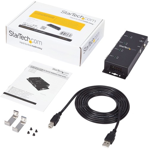 StarTech.com USB to Serial Adapter Hub - 4 Port - Industrial - Wall Mount - Din Rail - COM Port Retention - FTDI USB Seria