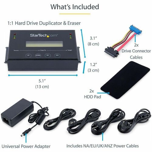 StarTech.com 1:1 Standalone Hard Drive Duplicator & Eraser, SATA HDD / SSD Disk Cloner / Copier / Wiper / Sanitizer, TAA C