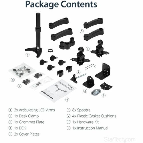 StarTech.com Brazo Articulado para Dos Monitores - Soporte con Mástil de Fijación en Mesa para 2 Pantallas LCD de 24" - Al