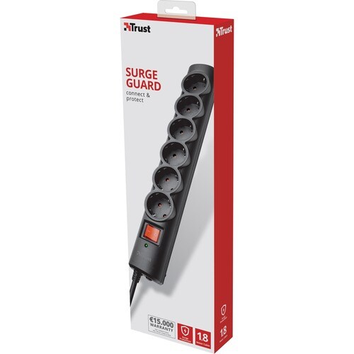 Trust Surge Suppressor/Protector - 6 x AC Power - 2.30 kVA - 230 V AC - 1.8 m