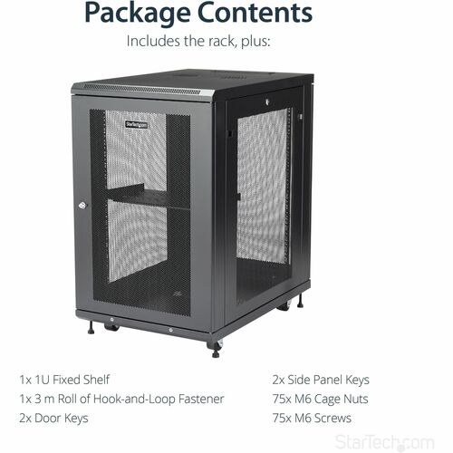 StarTech.com 4-Post 18U Server Rack Cabinet, 19" Data Rack Cabinet for Computer / IT Equipment, Home Network Rack, Half He