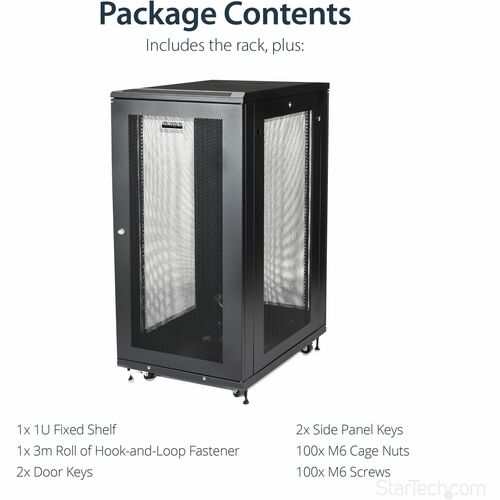 StarTech.com 4-Post 24U Server Rack Cabinet, 19" Data Rack Cabinet for Computer / IT Equipment, Home Network Rack, Half He