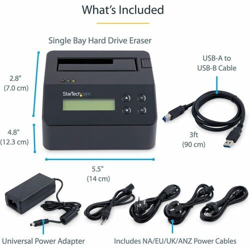 StarTech.com 1-Bay Festplatten Löscher, Selbständiges HDD/SSD Löschgerät, 4Kn, USB 3.0 auf SATA III, 9 Löschmodi, DB9 Druc