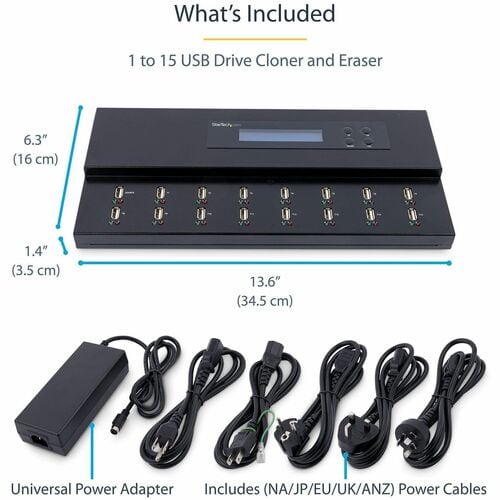 StarTech.com Standalone 1 to 15 USB Thumb Drive Duplicator/Eraser, USB Flash Drive Copier/Cloner, Sector-by-Sector Copy, S