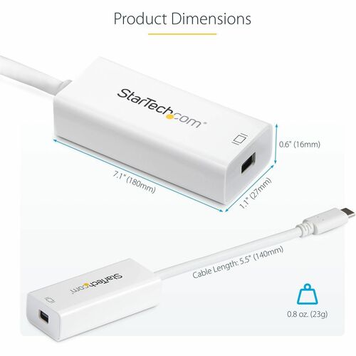 StarTech.com USB-C to Mini DisplayPort Adapter - 4K 60Hz - White - USB Type-C to Mini DP Adapter - Thunderbolt 3 Compatibl