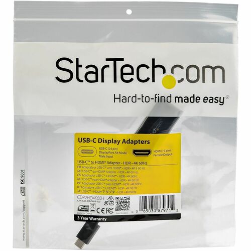 StarTech.com Video Adapter - 1 Pack - 1 x 24-pin USB 3.1 (Gen 1) Type C - Male - 1 x 19-pin HDMI 2.0b Digital Audio/Video 