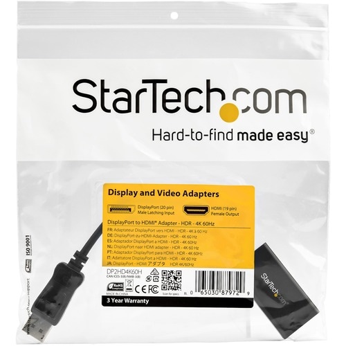 StarTech.com DisplayPort to HDMI Adapter with HDR - Compatible with DisplayPort 1.4 and HDMI 2.0b - 4K 60Hz - Ultra HD - D