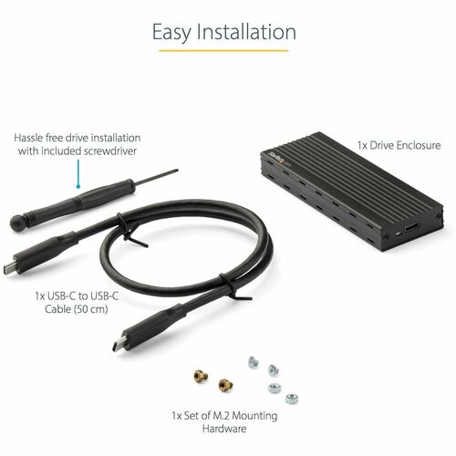 StarTech.com Drive Enclosure - USB 3.1 Type C Host Interface - UASP Support External - Black - 1 x SSD Supported - 1 x Tot