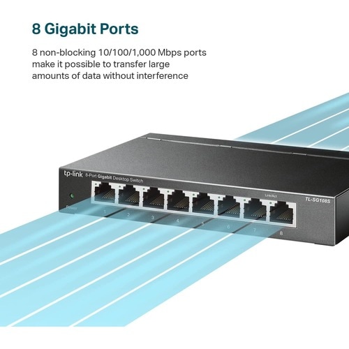 TP-Link TL-SG108S 8 Ports Ethernet Switch - 2 Layer Supported - Twisted Pair - Desktop, Wall Mountable