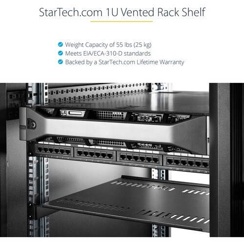 StarTech.com 1U Vented Server Rack Cabinet Shelf - Fixed 20" Deep Cantilever Rackmount Tray for 19" Data/AV/Network Enclos