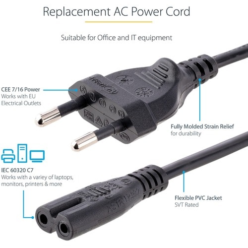LAPTOP POWER CORD - 18 AWG EU PLUG TO C7 - 18AWG