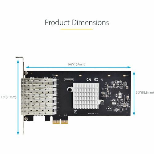 StarTech.com 4-Port GbE SFP Network Card, PCIe 2.0 x2 (x4, x8, x16 Compatible), Intel I350-AM4, Copper/Fiber Optic, Gigabi