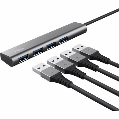 Trust Halyx USB Hub - USB Type C - 640 MB/s - Keyboard, Mouse, Camera, Headset - Desktop - Grey - 4 Total USB Port(s) - iO