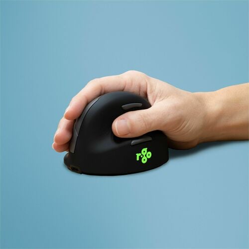 R-Go HE Break Vertical Mouse Maus - Bluetooth/Radio-Frequenz - USB-Typ C - Optisch - 5 Taste(n) - Schwarz - PC, Mac - Kabe